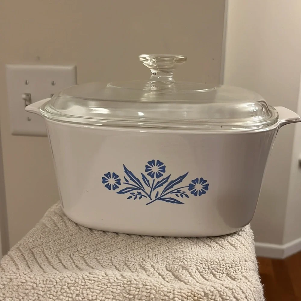 Vintage Corningware Cornflower Blue Square Baking Dish Glass Lid 3 Quart